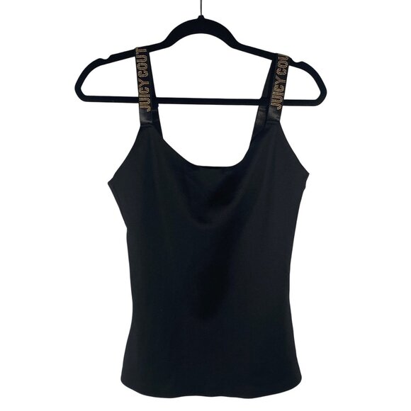 Juicy Couture Y2K Black Tank Top With Embellished Straps XL Nylon/Spandex bling - Picture 2 of 7